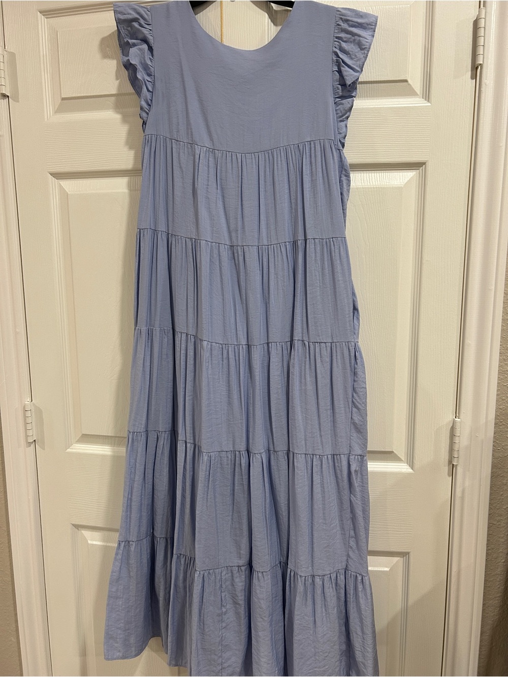 Light Blue Tiered Maxi Dress with Flutter Sleeves